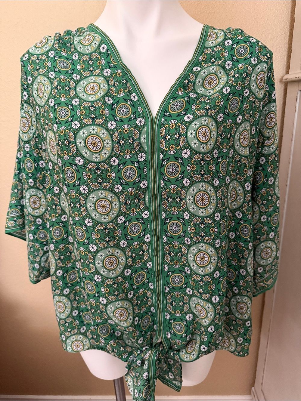 Max Studio Green Printed Tie-Front Women's Top 1X